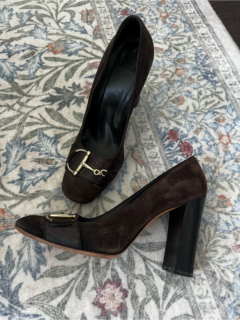 Authentic Vintage Gucci Brown Suede Block Heel Pumps Women’s US 9 (fit is 8.5) - Picture 2 of 5
